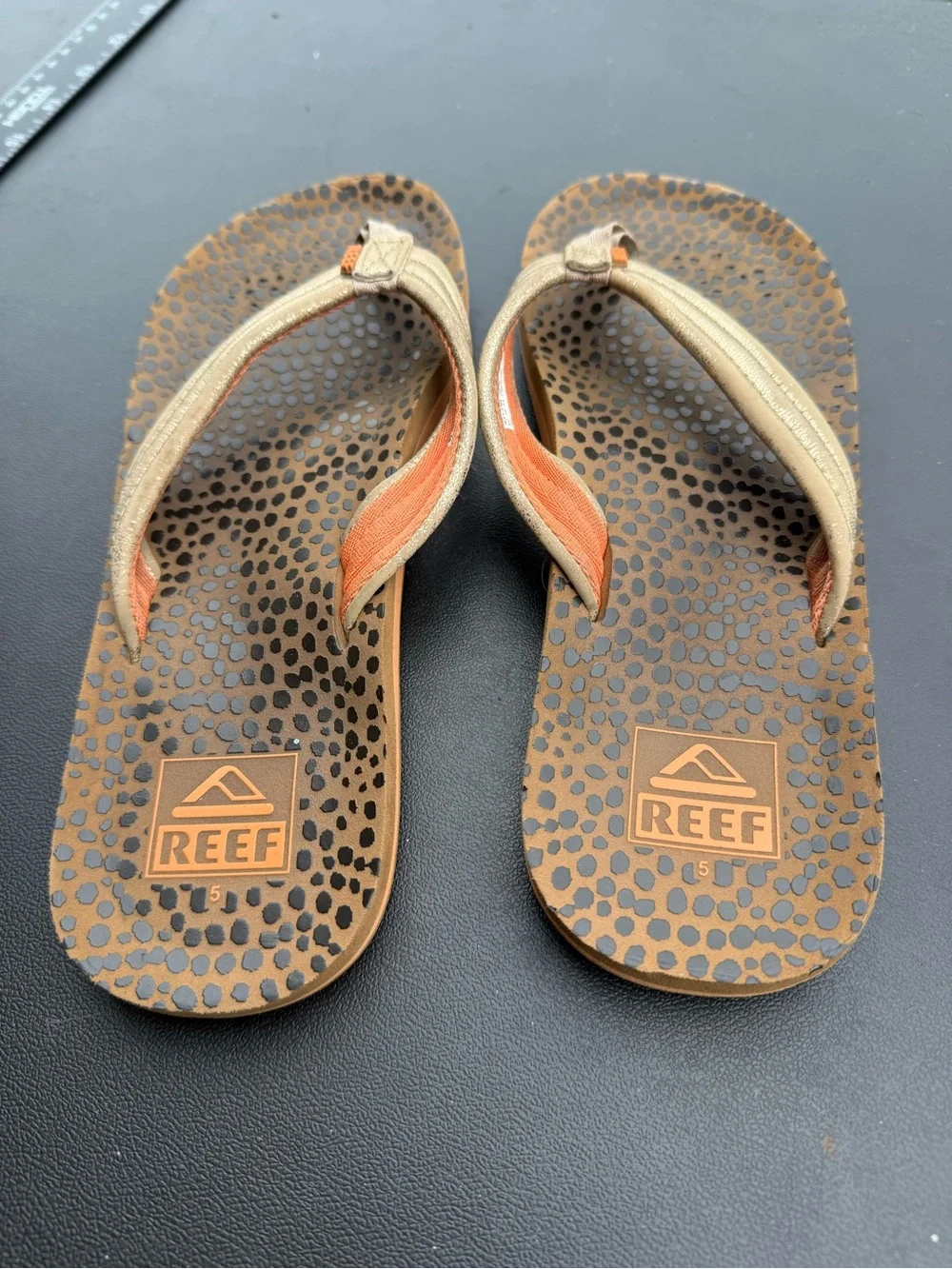 Reef Kids Brown and Orange Printed Flip Flops
